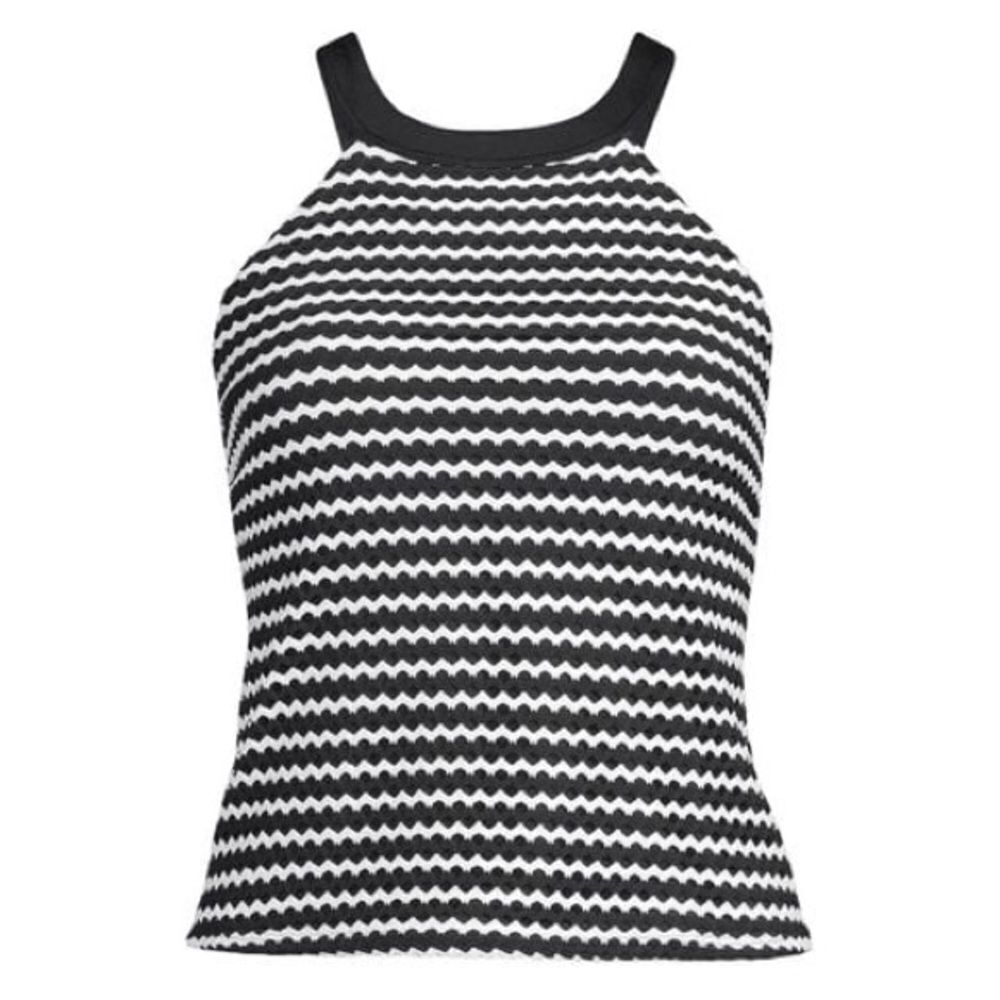 Land's End plus standard crochet high neck tankini black white stripes tie Var